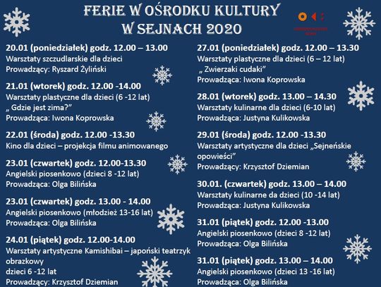 Ruszyły Ferie w sejneńskim Ośrodku Kultury (program)